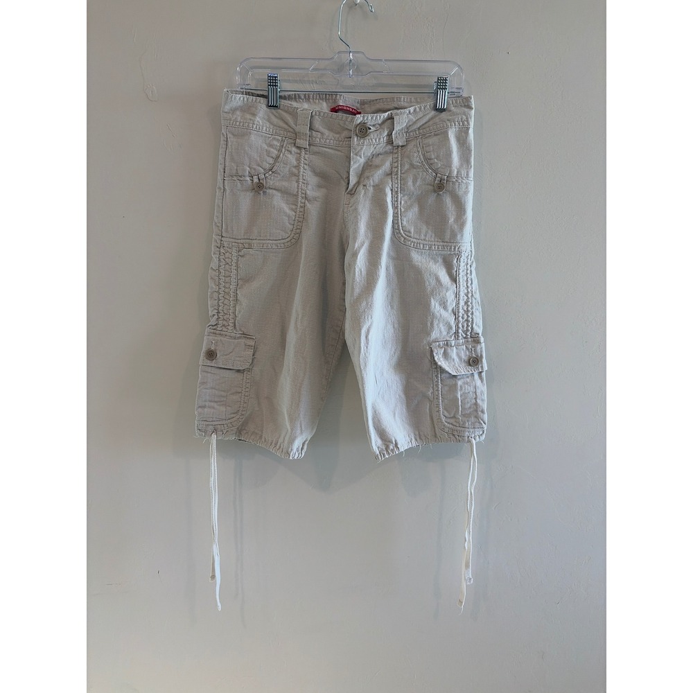 Unionbay Women Tan Khaki Cargo Shorts Y2K Ramie Cotton Stretch Size 7 JB54598
